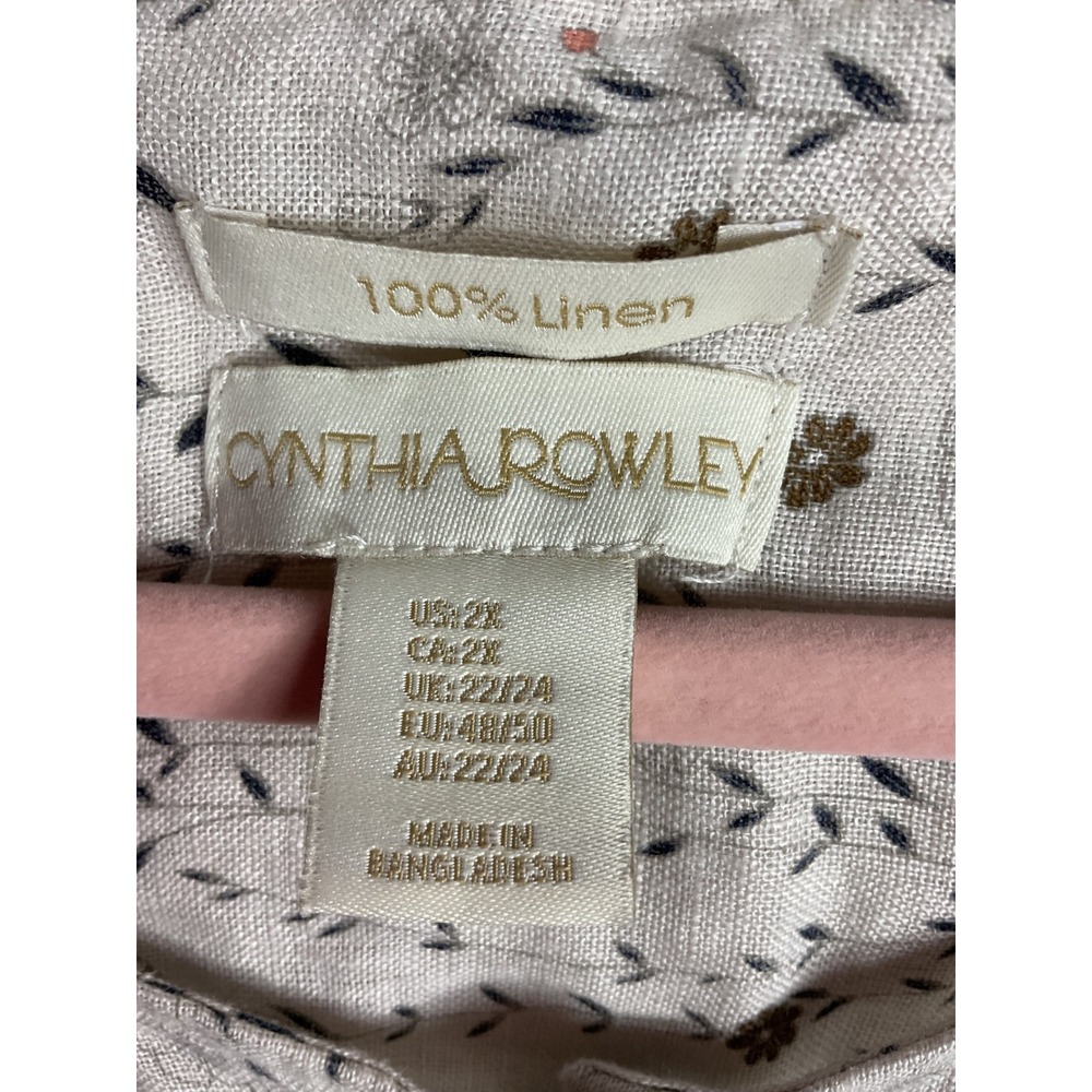 Cynthia Rowley plus size 2X Linen Button Front Blouse Floral Print Long Sleeve - Picture 3 of 7